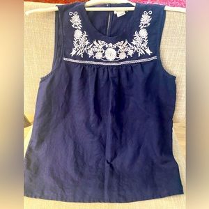 J Crew factory navy/white embroidered sleeveless top